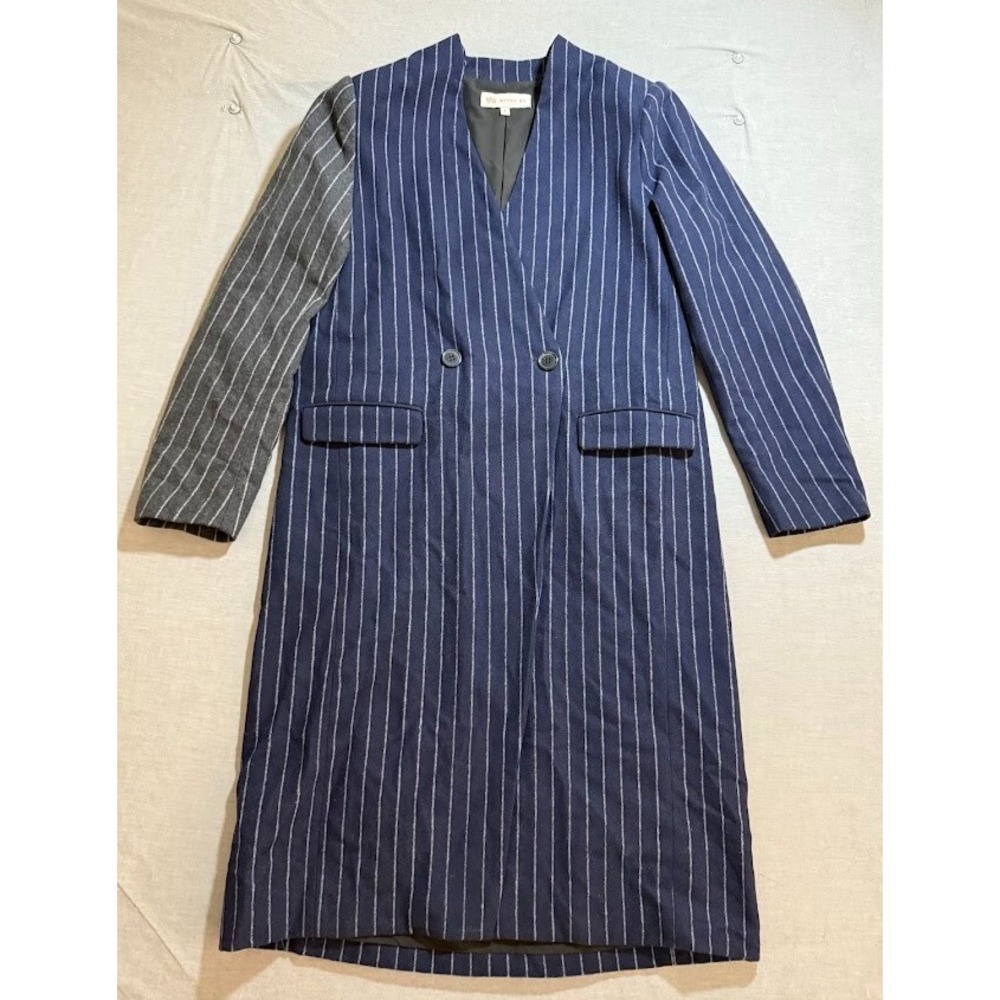 Wythe NY Jacket Mens Large Blue Striped Button Double Breasted Coat‎ Long.